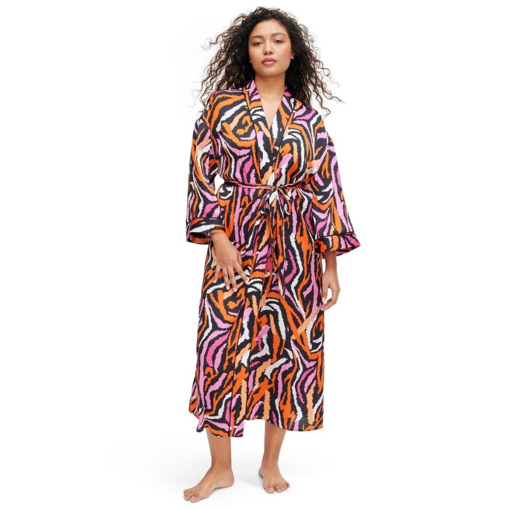 DVF for Target Long Satin Disco Zebra Pink Robe (Medium)